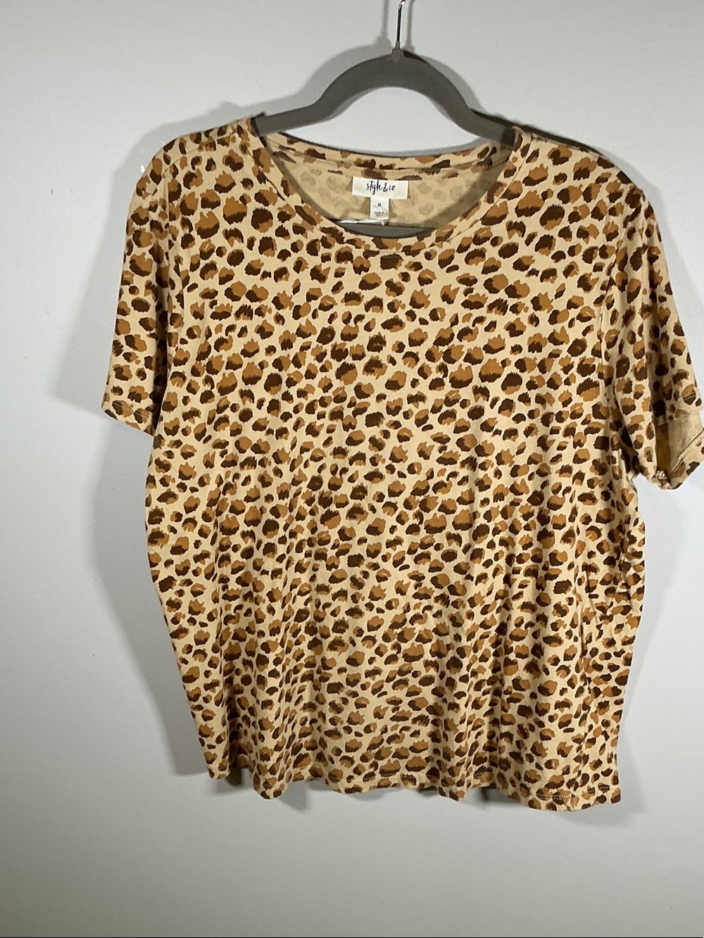 Style & Co Leopard Print Tee XL Neutral Animal Print Top